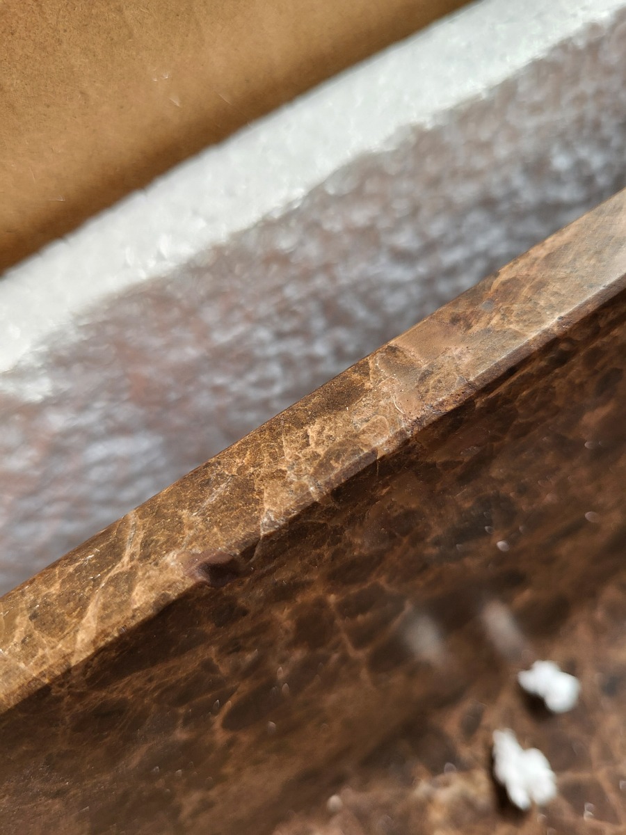 SCHADEMODEL: Saniclear Dark Emperador marmeren wastafel 120x46cm met kraangaten