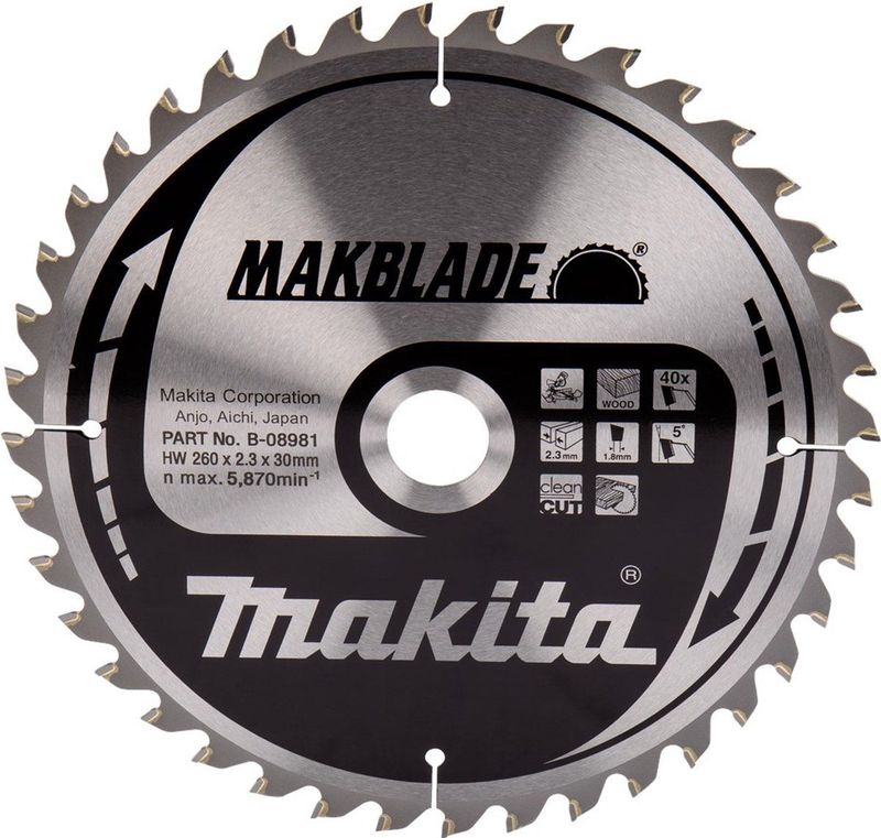 Makita Afkortzaagblad voor Hout | Makblade | Ø 260mm Asgat 30mm 40T - B-32770