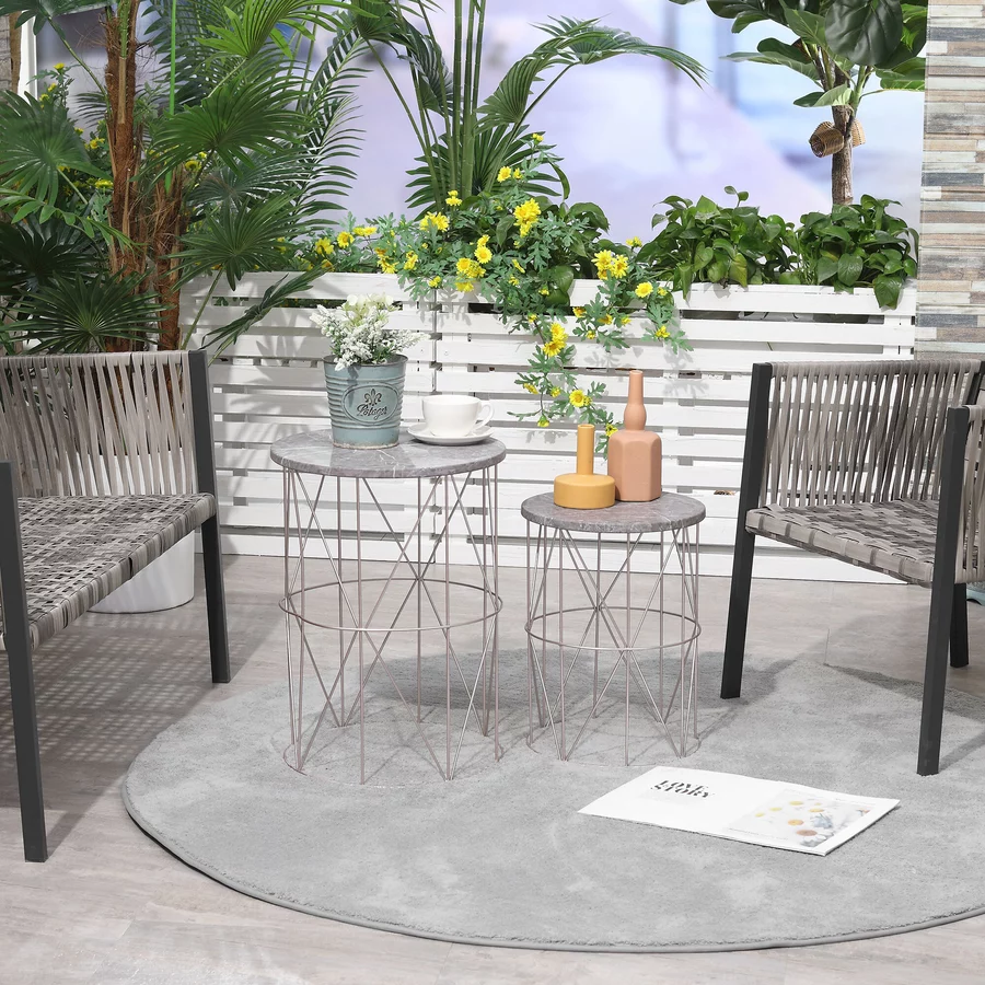 Outsunny Gartentisch mit Metallrahemen gold