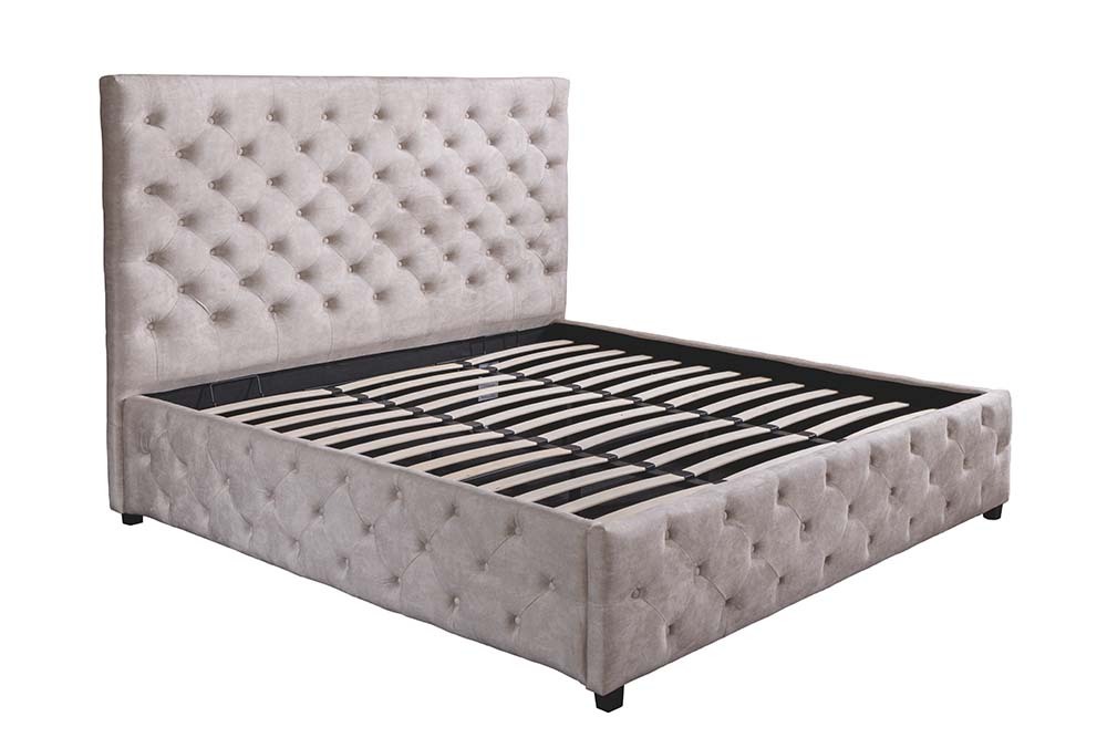 Design Boxbett PARIS 160x200cm champagner beige Samt mit Stauraum und Lattenrost