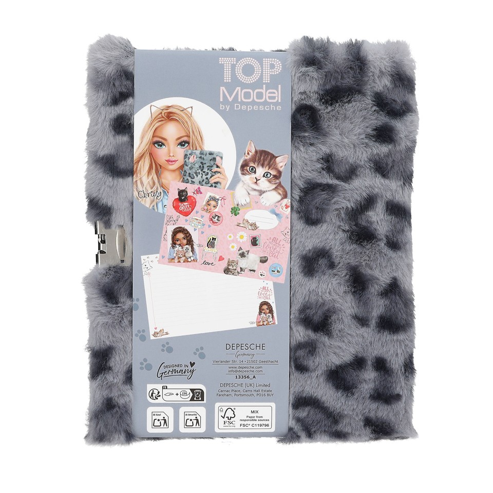 TOPModel - Dagbog Fluffy m/hjertelås, grå