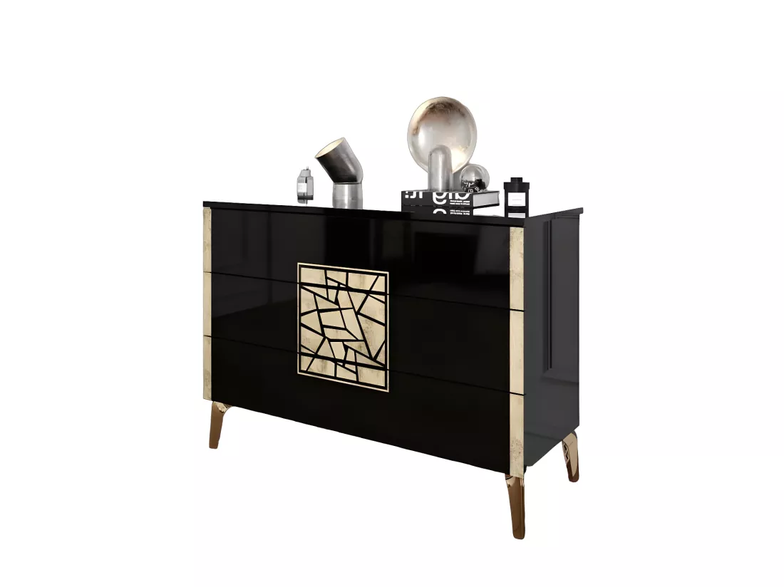Chambre complète 160x200 Noir brillant/Or - NAHESA