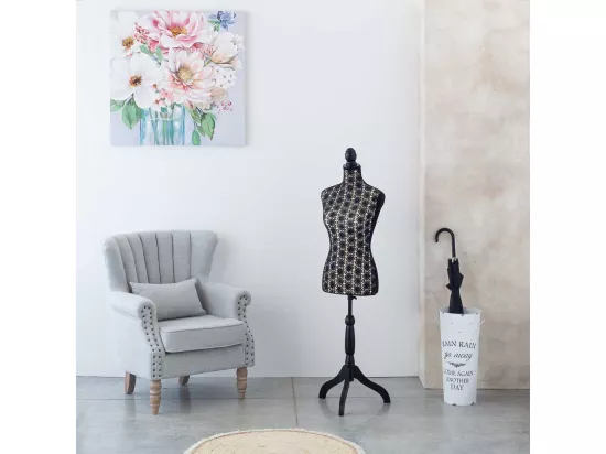 Mannequin en bois et mousse habillé de tissu noir 24x37,5x168h