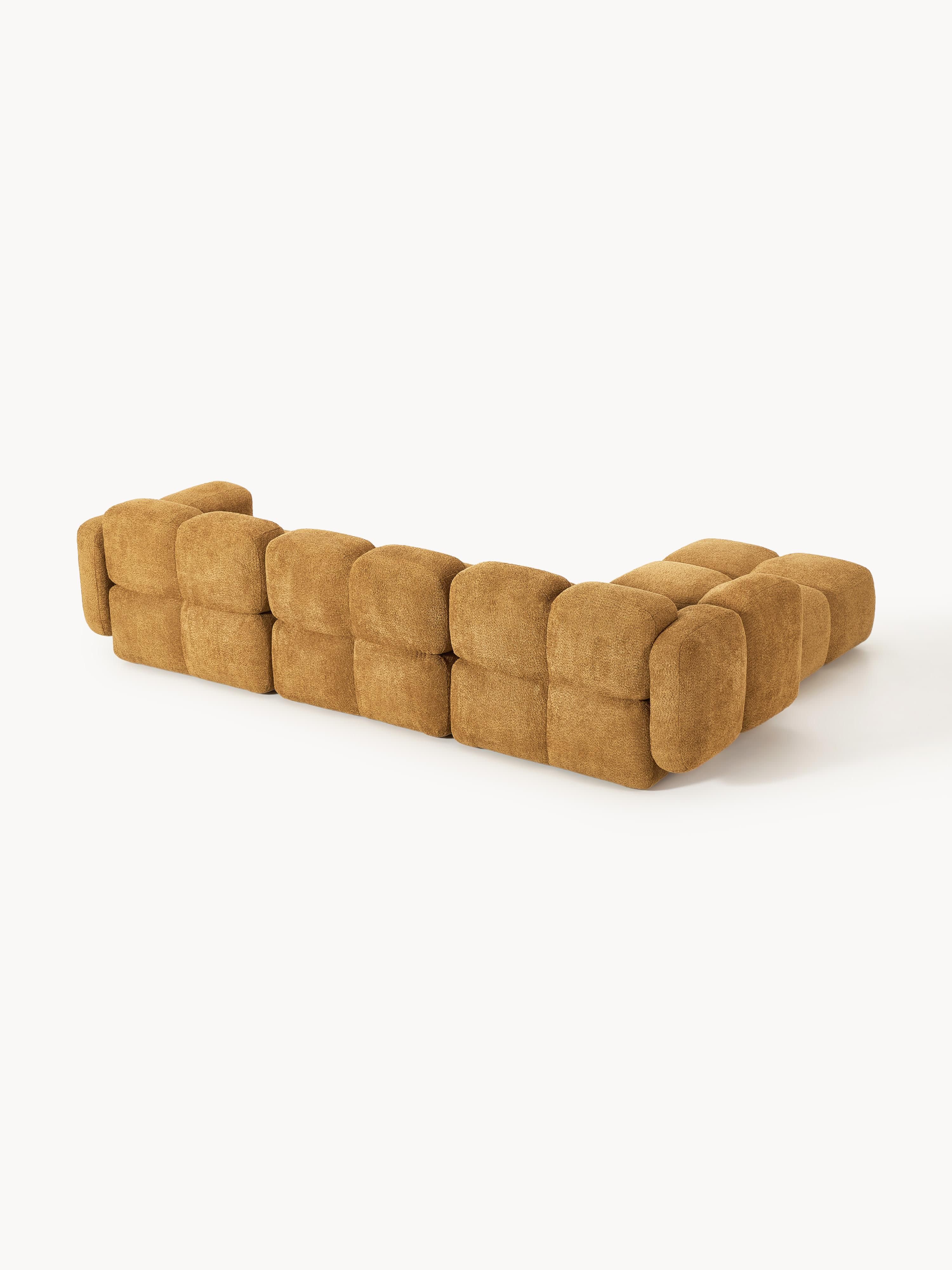 Modulaire bank Tayla (4-zits) van teddy bouclé met poef (links/rechts)