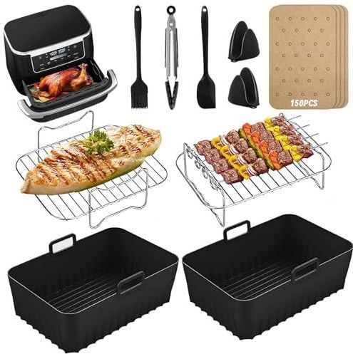 XUNIVERS Accessoires voor heteluchtfriteuse,siliconen luchtfriteuse-vormaccessoires voor Ninja Foodi AF400EU,Af400EU, toren 7,6L/8L/9L/9,5L,brood, grillrekken enz,BPA-vrij,vaatwasmachinebestendig