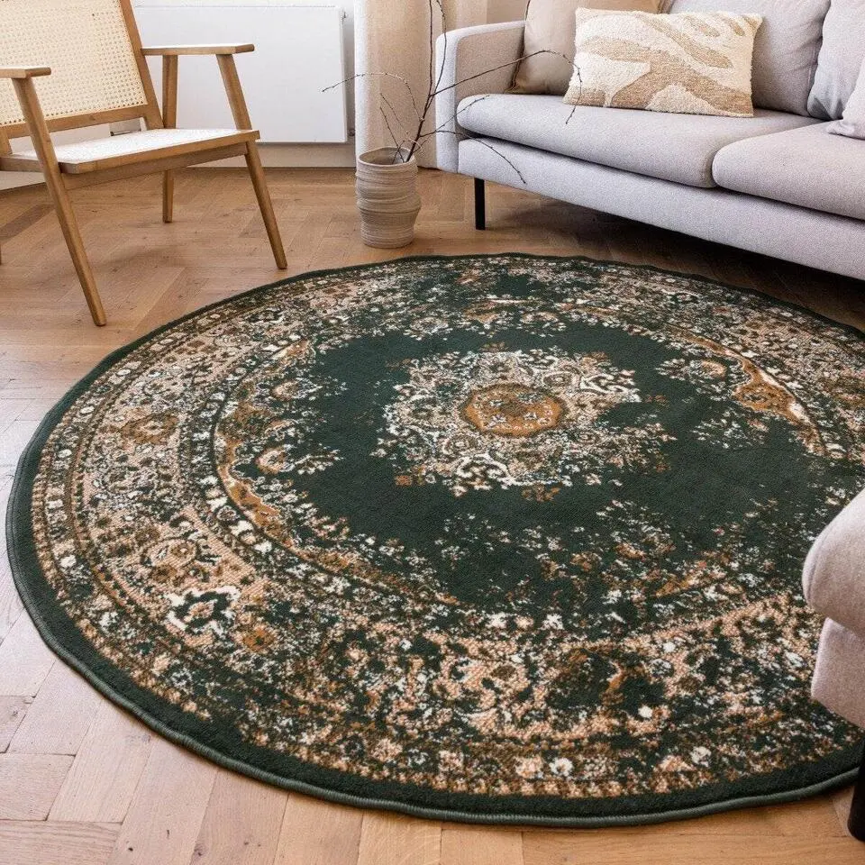 Interieur05 rond vloerkleed Keshan groen - 240 x 240 cm