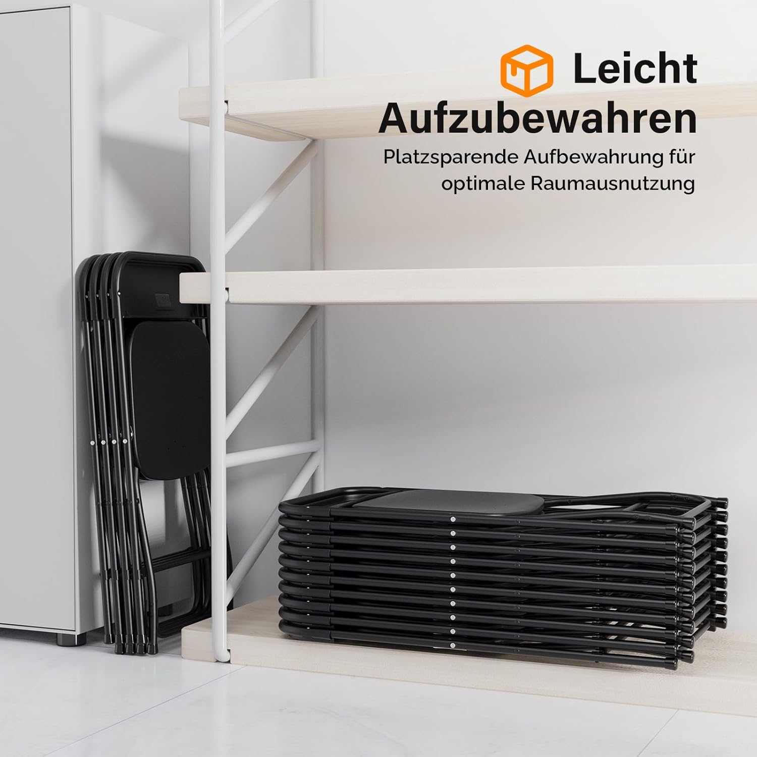 Bonnlo Klappstuhl, Gartenstühle 8er Set, Campingstuhl bis 158KG, Stühle Esszimmer Balkon Büro, Stapelbar, aus Metall & Kunsttoff, Schwarz