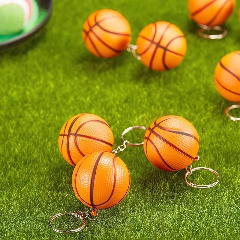 Schaumstoff 3D Basketball Schlüsselanhänger Accessoire mit Spaltring - Orange / Schwarz