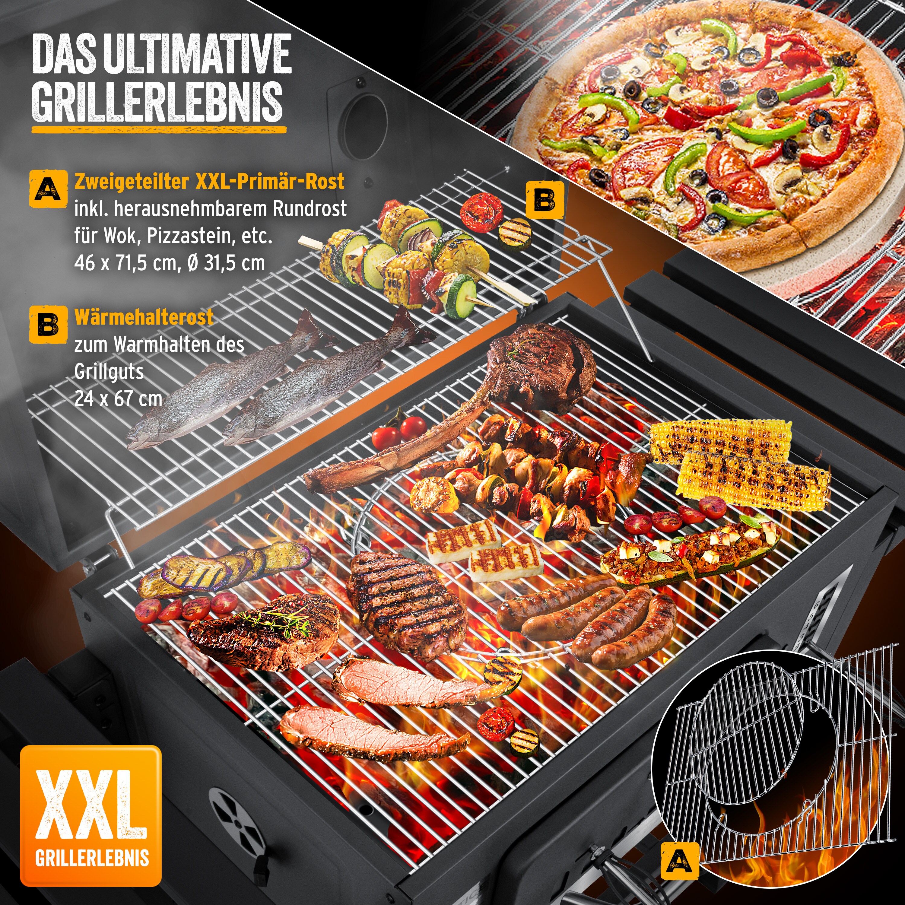 KESSER® Grill Grillwagen XXL Holzkohlegrill mit Deckel, Rädern, Edelstahl-Griff, Grillrost und Thermometer Holzkohle kohlegrill Wagen groß Kohle BBQ Barbeque Camping, Terrasse, Garten