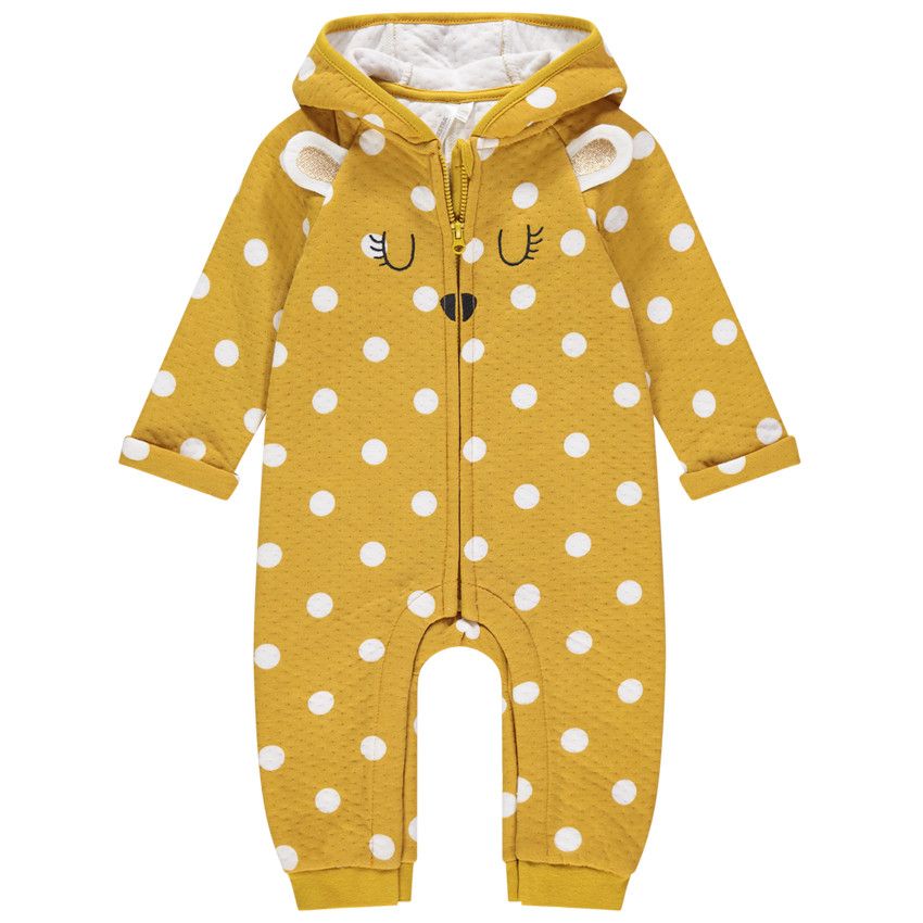 Combinaison longue à pois doublée jersey pour bébé fille - Moutarde