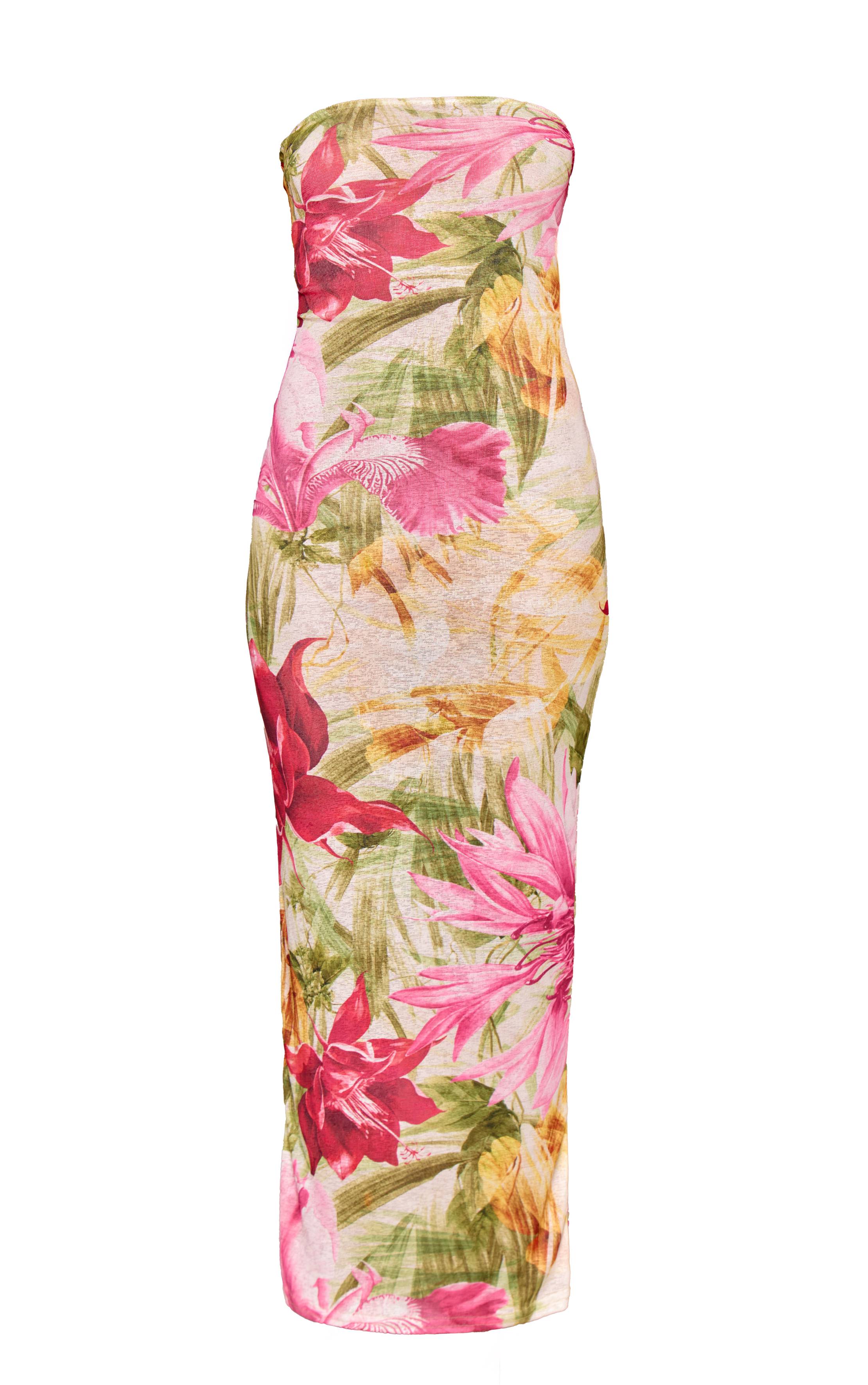Rose Robe Maxi Bandeau À Imprimé Floral Pelure D'oignon