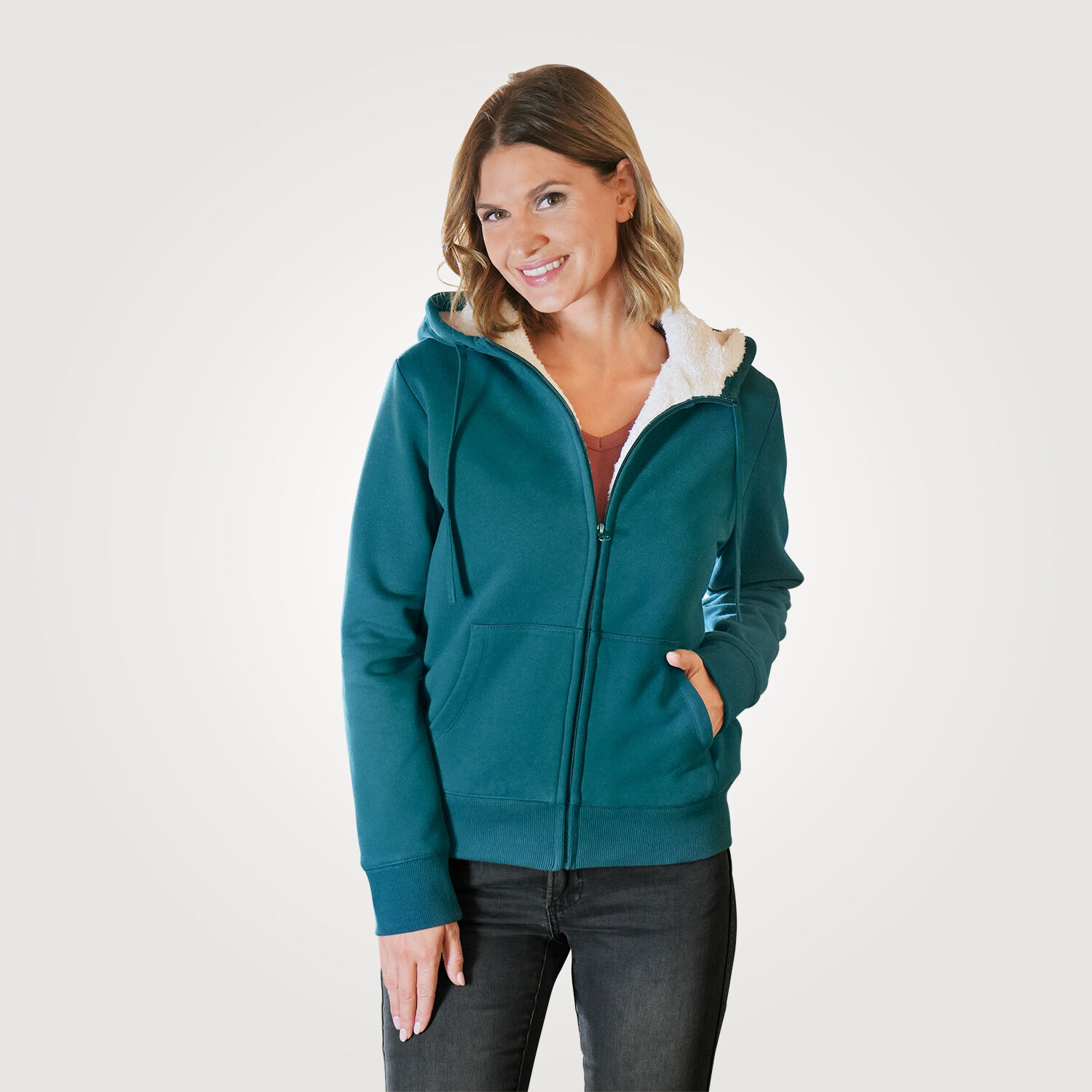 Sweatjacke mit Teddyfleece