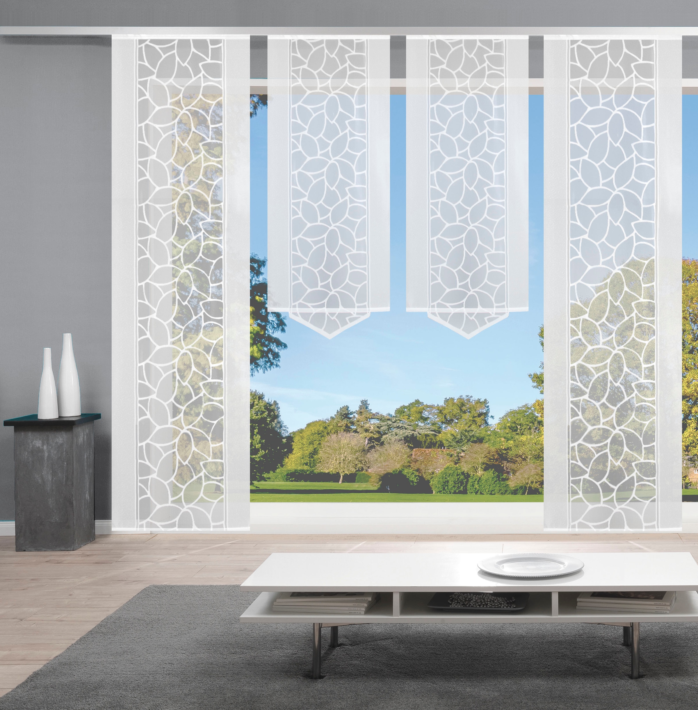 HOME WOHNIDEEN Schiebegardine »JENNA« Klettband 4 Stk. tlg. Schiebevorhang Jacquard Set