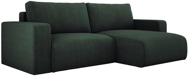 Luxusbetten24 Designer Sofa Carl Cord mit Stauraum und Schlaffunktion | Bezug: Cord | Farbe: Grün | Stellvariante: Rechts
