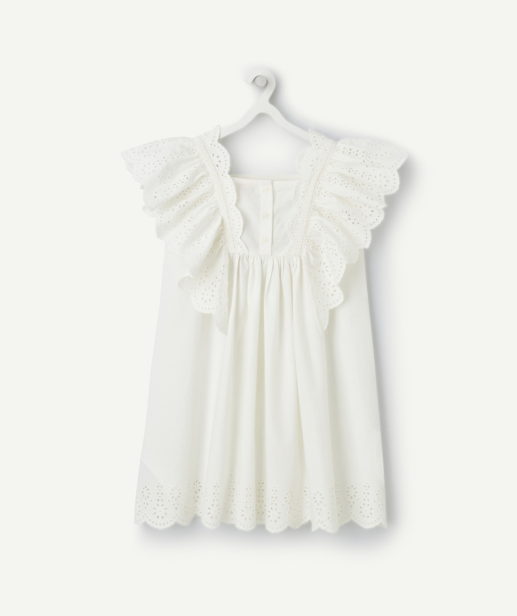 robe manches courtes fille écru avec broderies anglaises