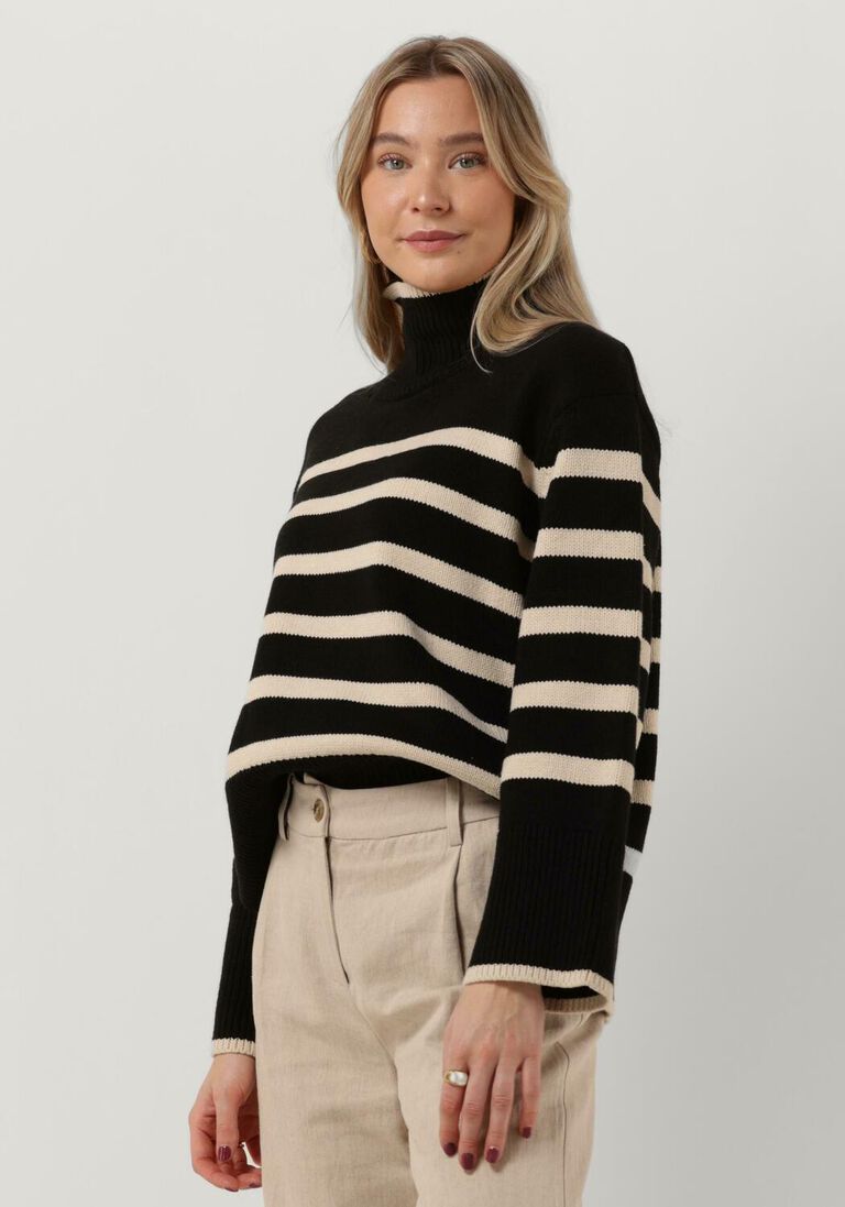 NEO NOIR zwarte neo noir coltrui fanning stripe knit blouse