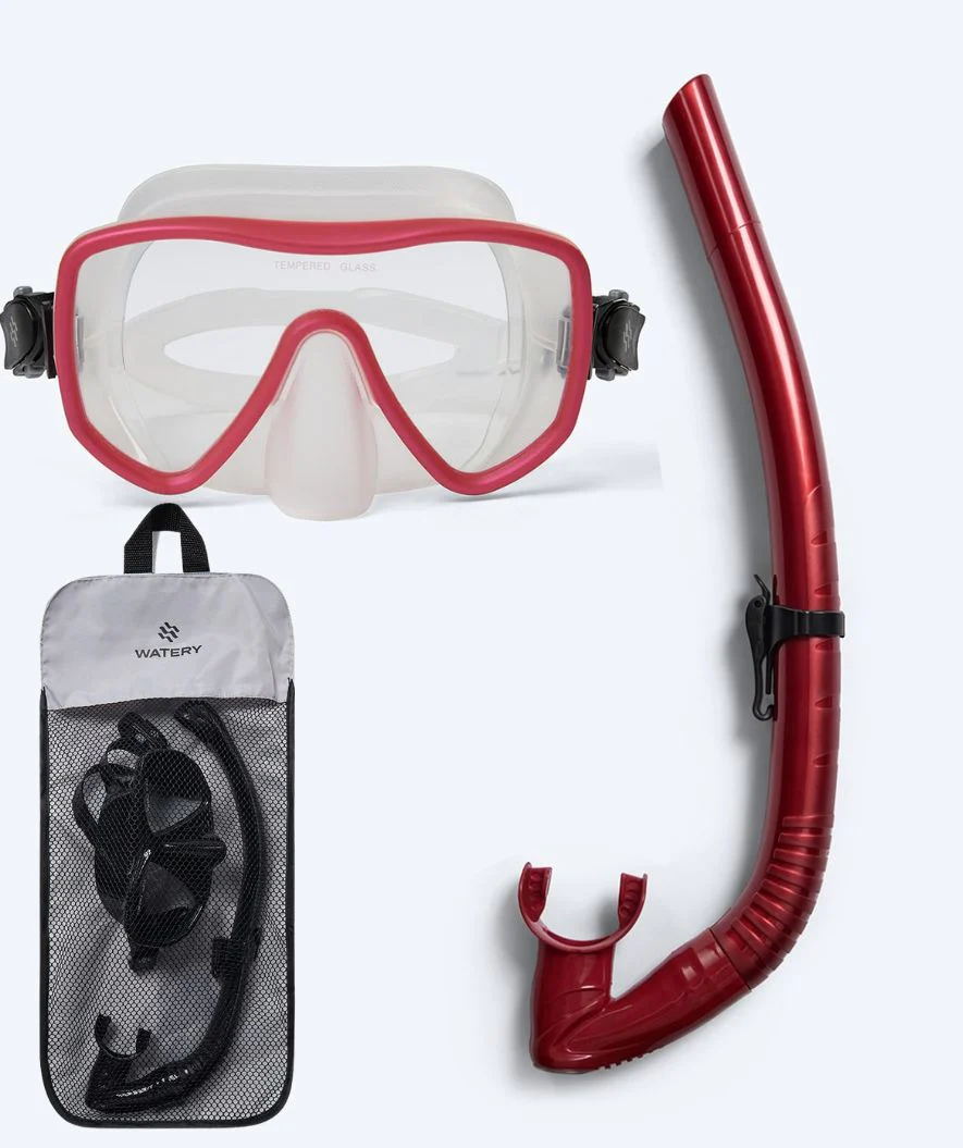 Watery Combo snorkelsæt til voksne (fra 15 år) - Coast - Rød/klar