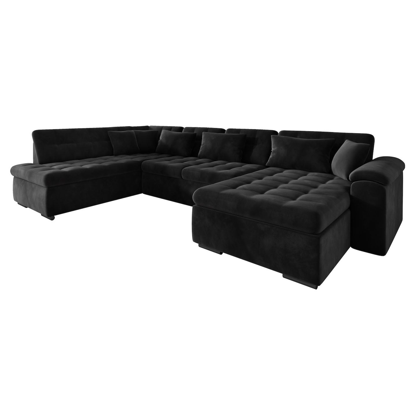 Nicoreta - Hoekbank 5-zits met chaise longue - Velvet zwart - Rechts