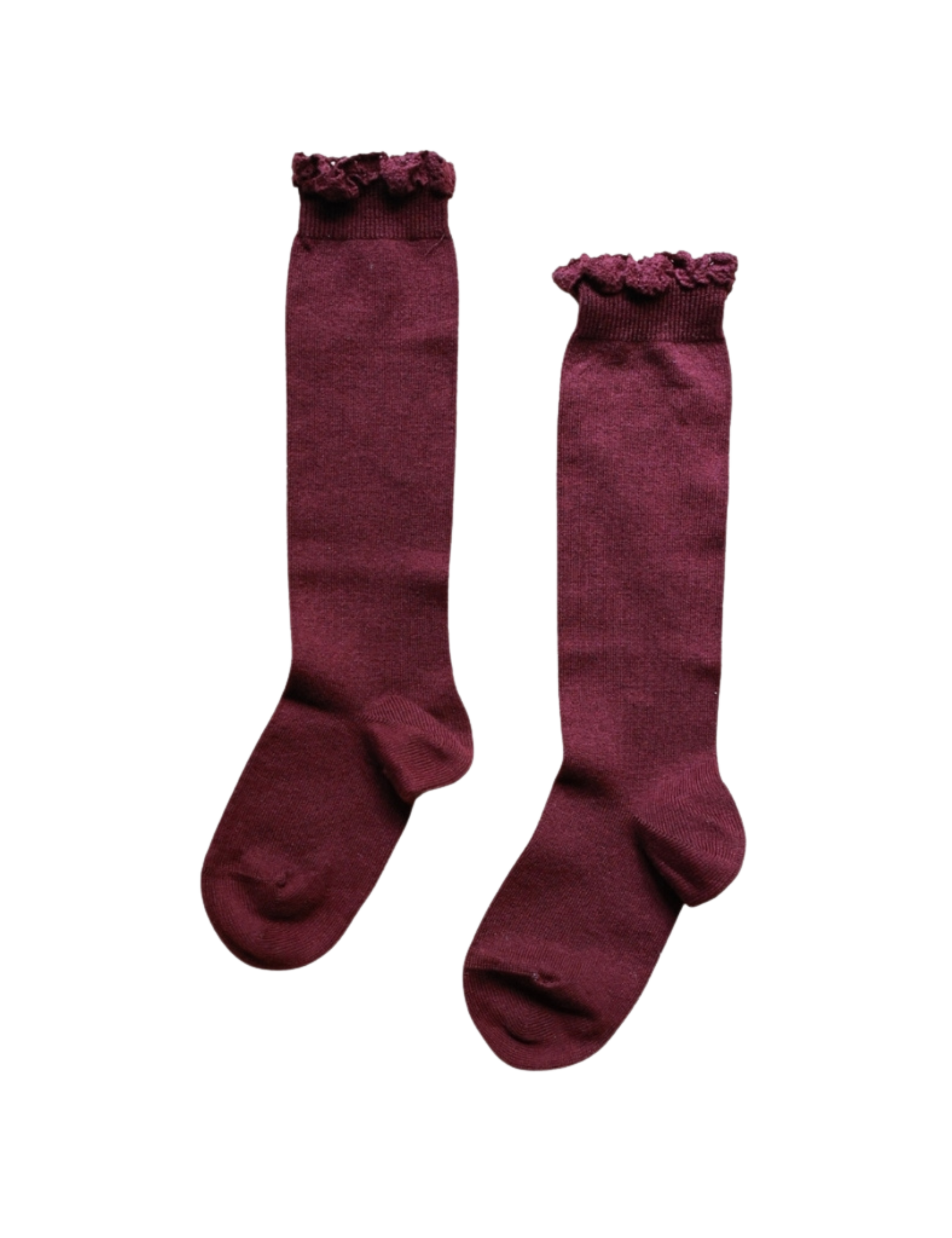 Knee Socks with Lace Edging - Dark plum