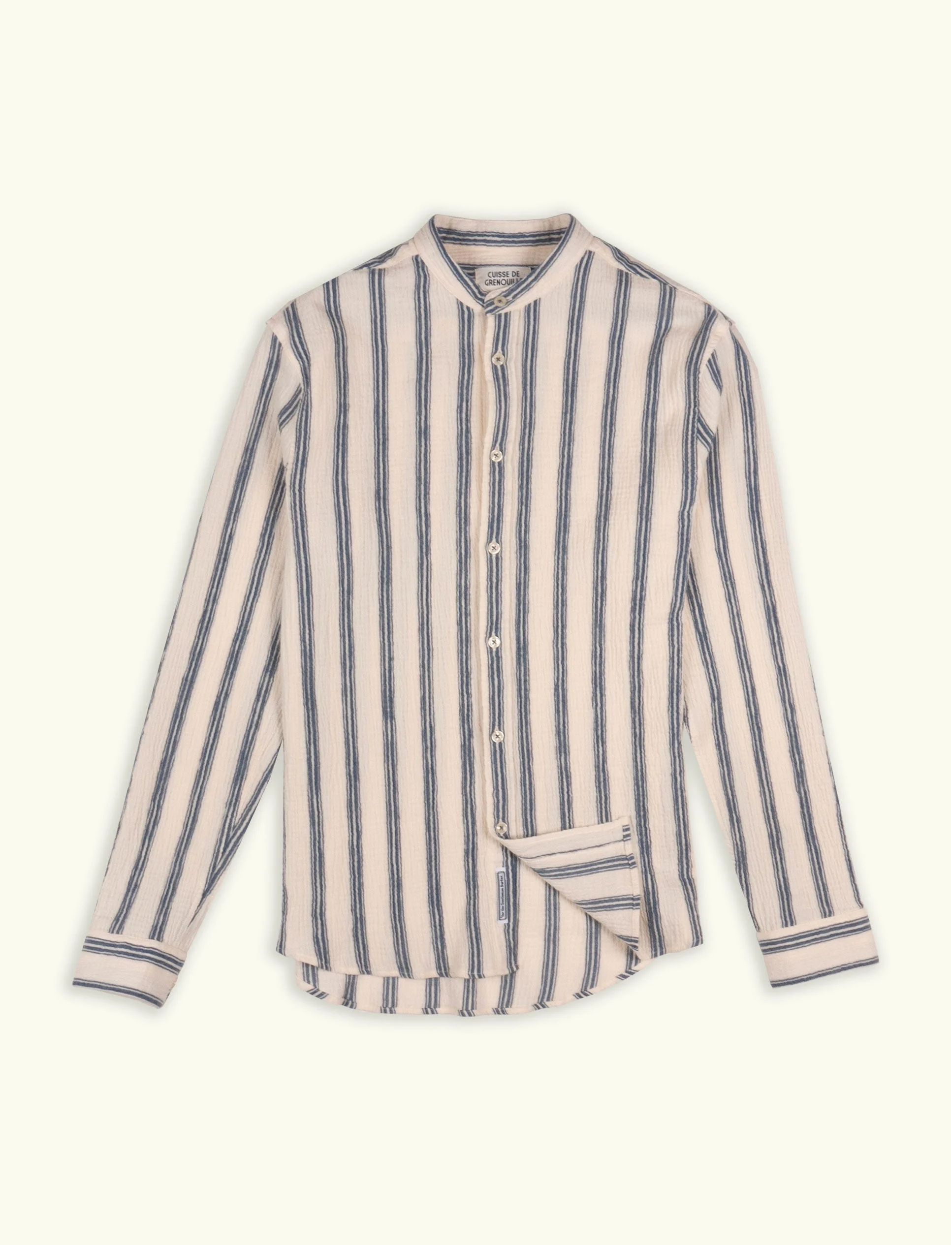 Chemise col mao en gaze de coton | Rayé