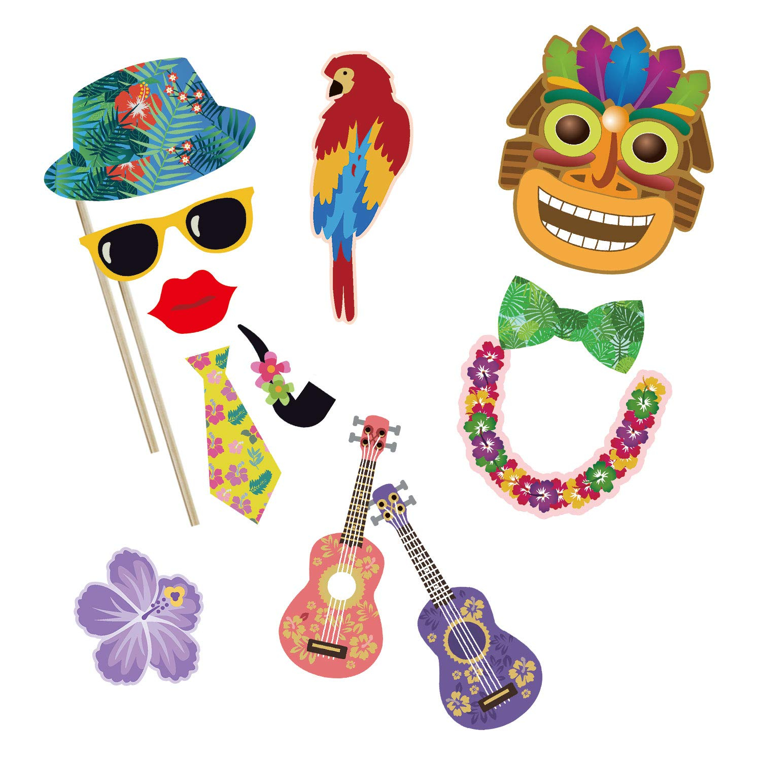 (36er Set) Photo Booth Fotorequisiten Sommer Party Foto Accessoires Dekorationen für lustige Bilder - Hawaii