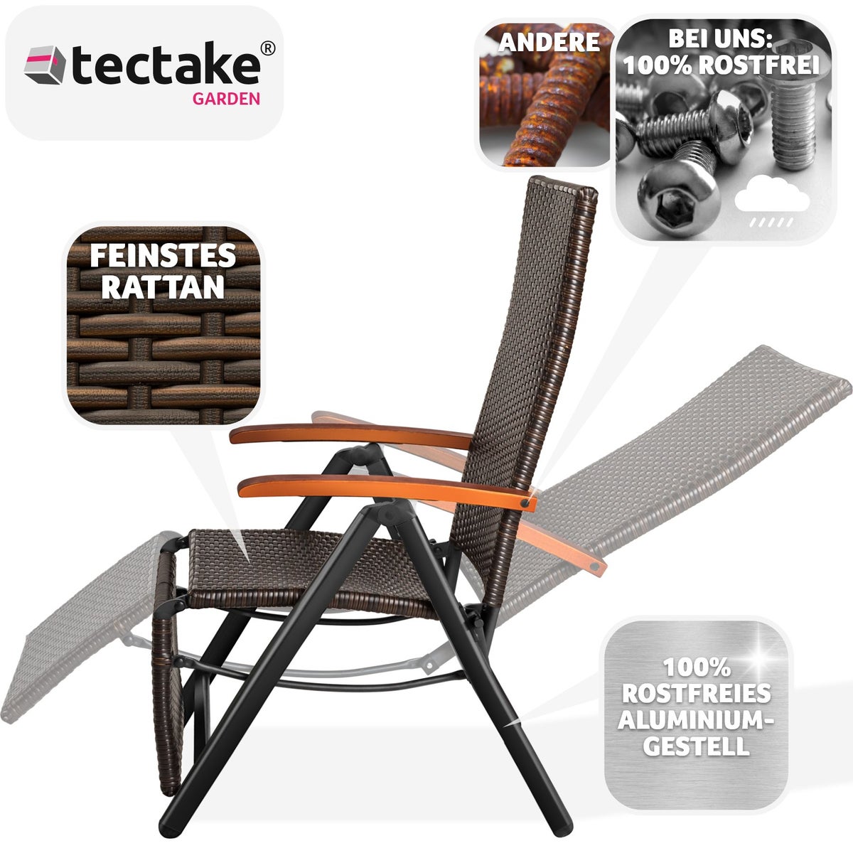 Rotan stoel tectake Brisbane met aluminium frame 58 x 77 x 113 cm