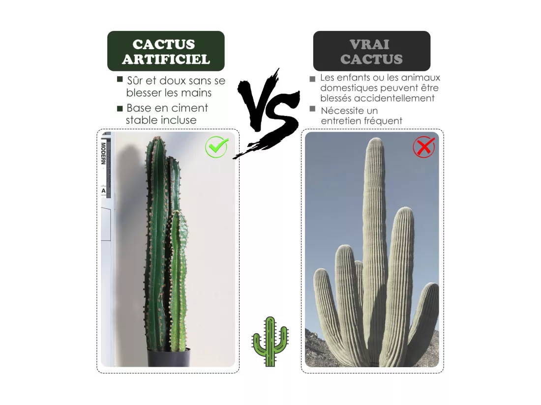 Cactus artificiel grand réalisme plante artificielle grande taille dim. Ø 17 x 100H cm vert