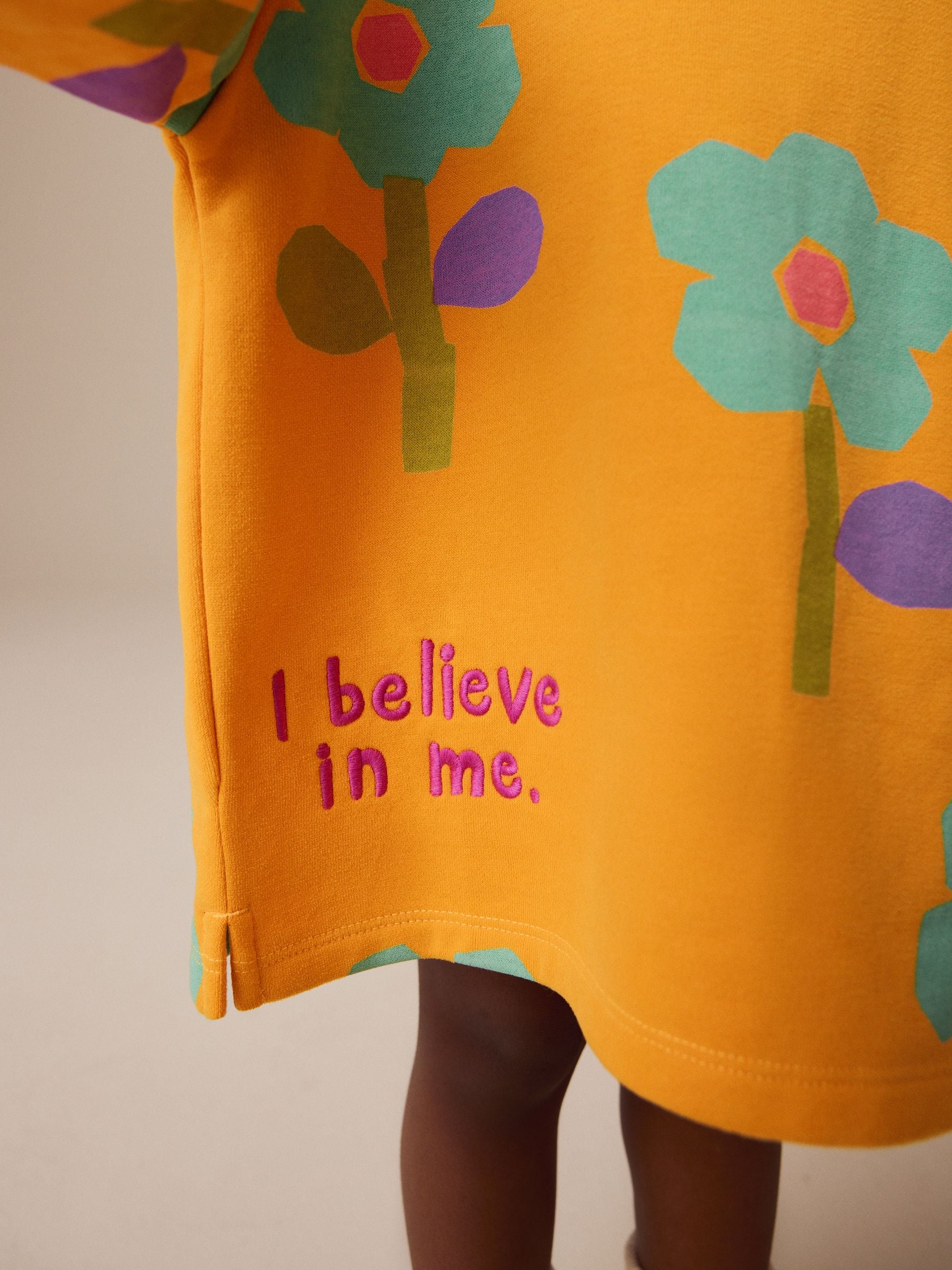 Oranje met bloemen - Sweaterjurk met lange mouwen (3 mnd-7 jr)
