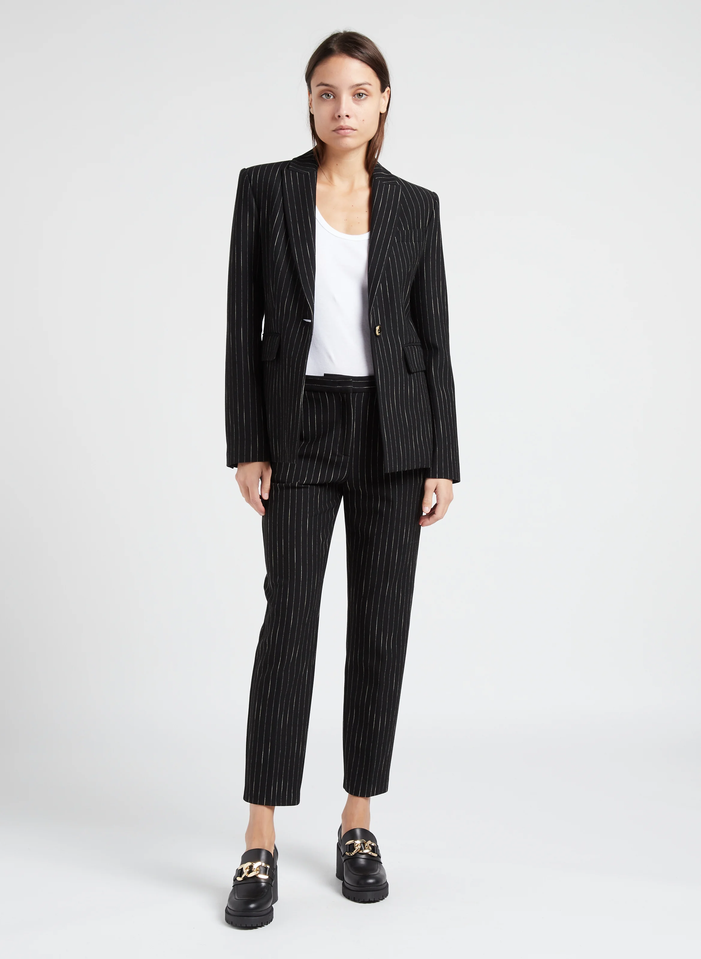 BELLO - Pantalon cigarette droit à rayures | Noir