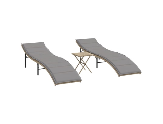 VIDAXL - Bain de soleil Chaises longues lot de 2 avec table beige résine tressée