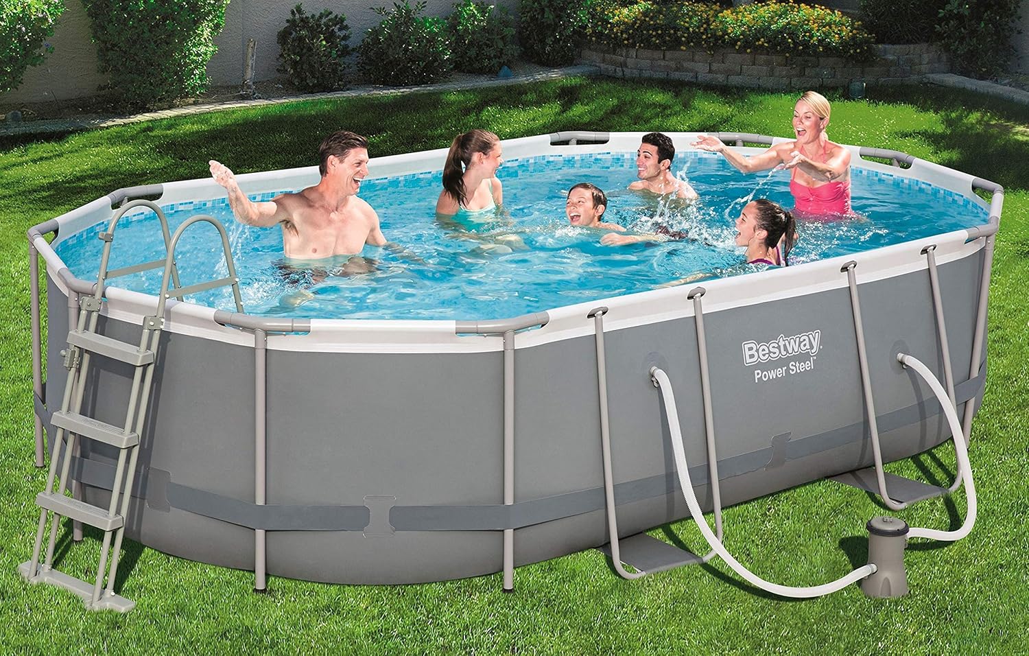 Bestway Power Steel Oval Pool Set 488x305x107 cm, Ovaler Stahlrahmenpool-Set mit Filterpumpe und Zubehör