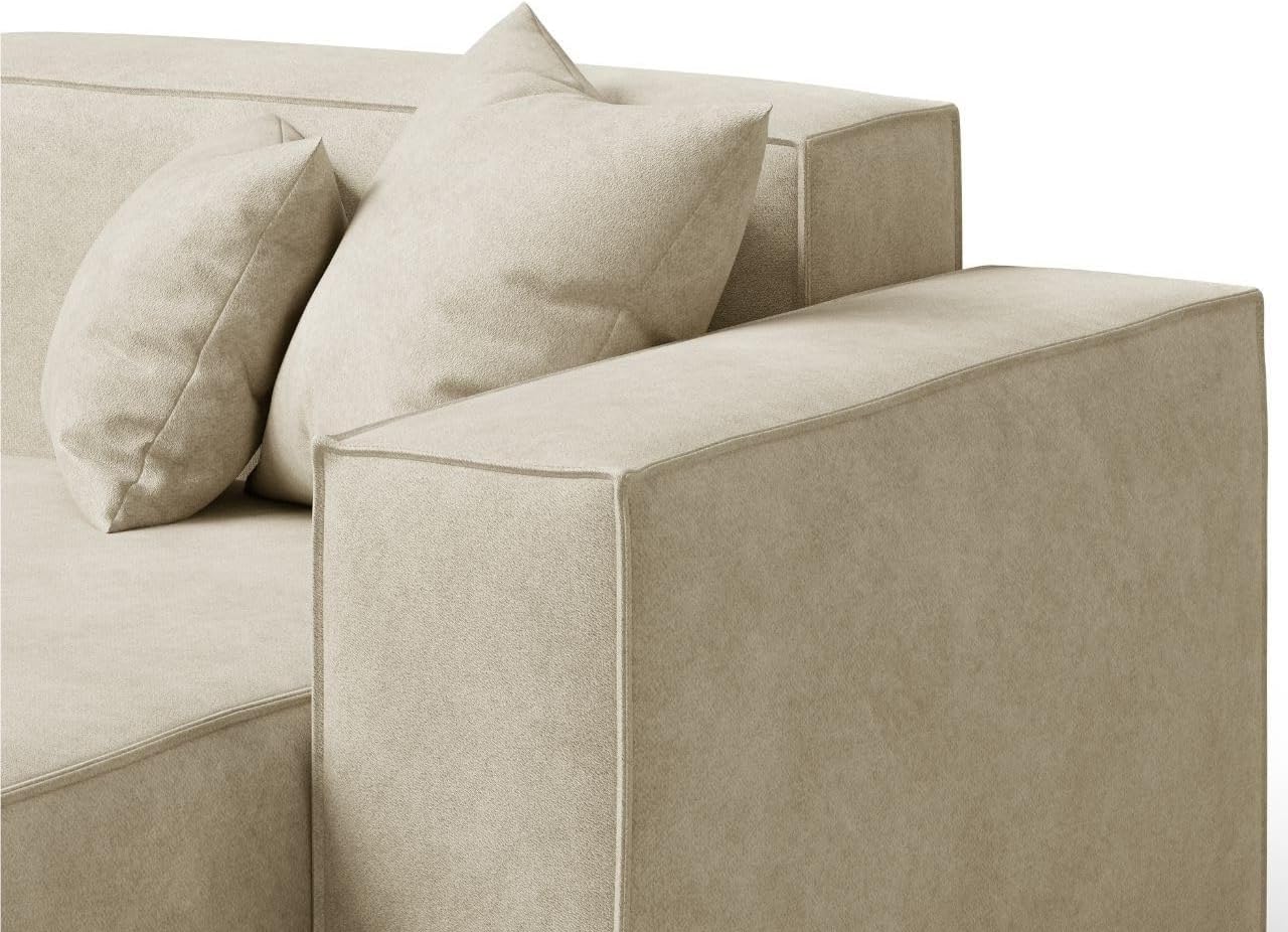 GRAINGOLD Arizona Ecksofa 265x180 cm, L-Form Sofa, Ecksofa für Wohnzimmer, Velour, 3-Sitzer Eckcouch, Modernes Design (Beige, Rechts)