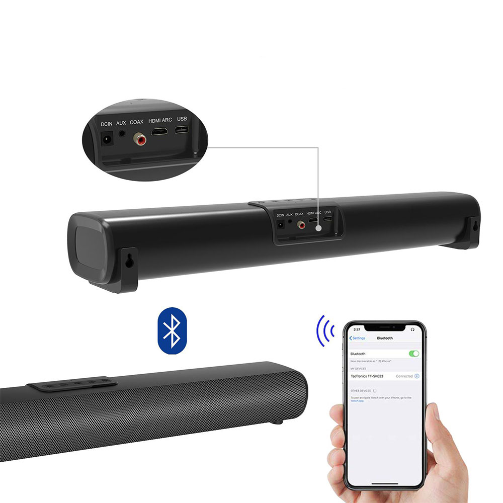 (50W) S20L Bluetooth 5.0 Stereo Soundbar Heimkino TV Lautsprecher / USB / Aux-In / Coax-In / HDMI   Fernbedienung - Schwarz