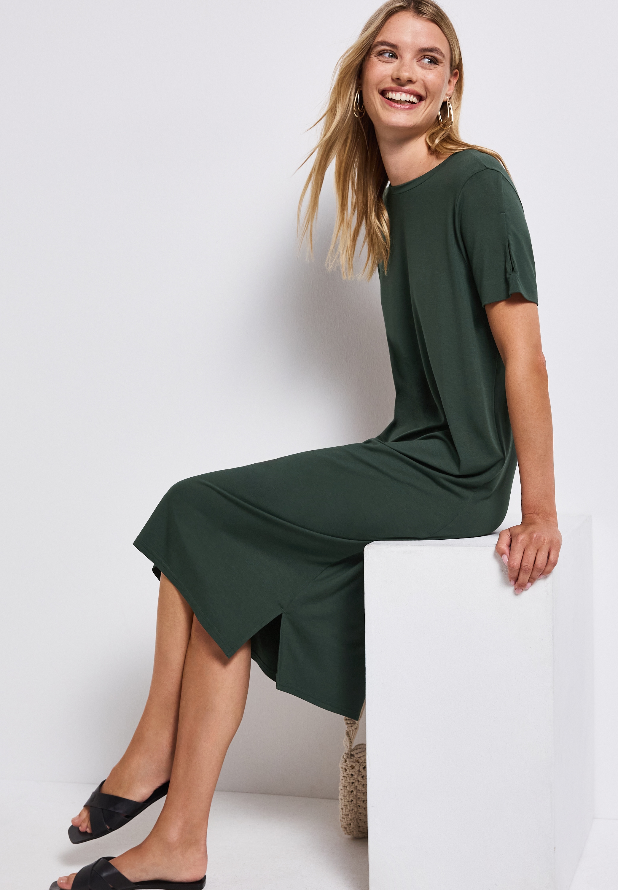 STREET ONE Shirtkleid Ohne Taschen Sommerkleid mit Schlitzdetail