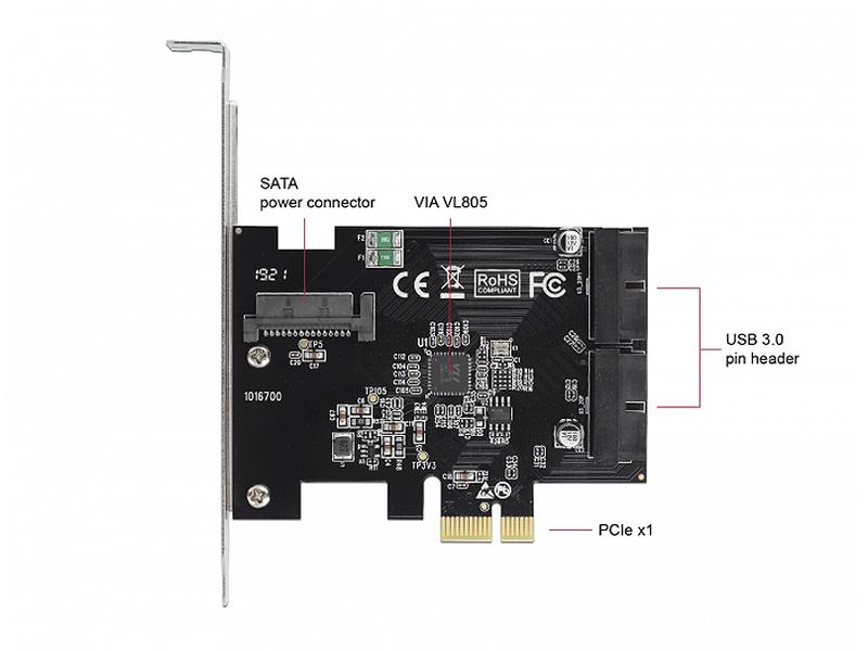 Delock PCI-Express-Karte 2x USB 3.0 intern (Pfostenstecker) PCIe-Schnittstellenkarte mit zwei internen USB-3.0-Pfostensteckern
