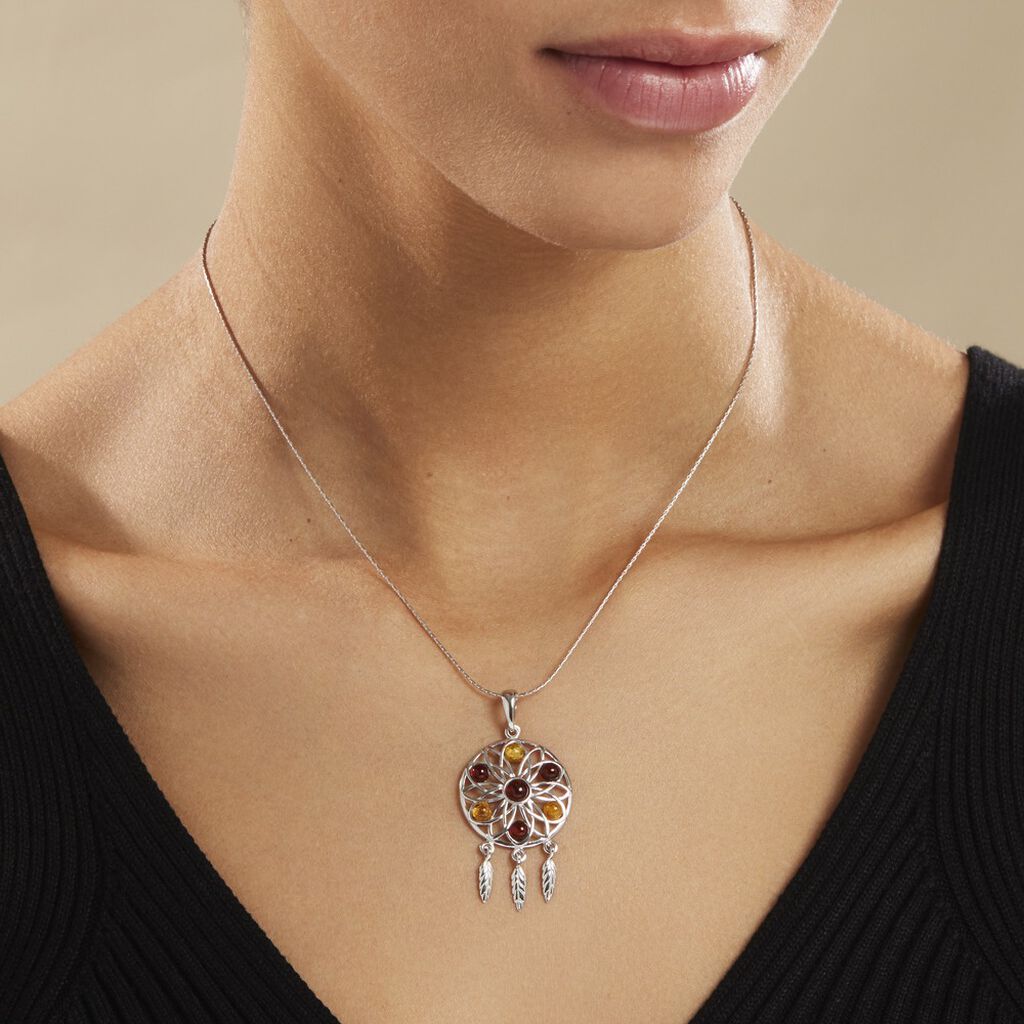 Collier Argent Blanc Kosma Ambre