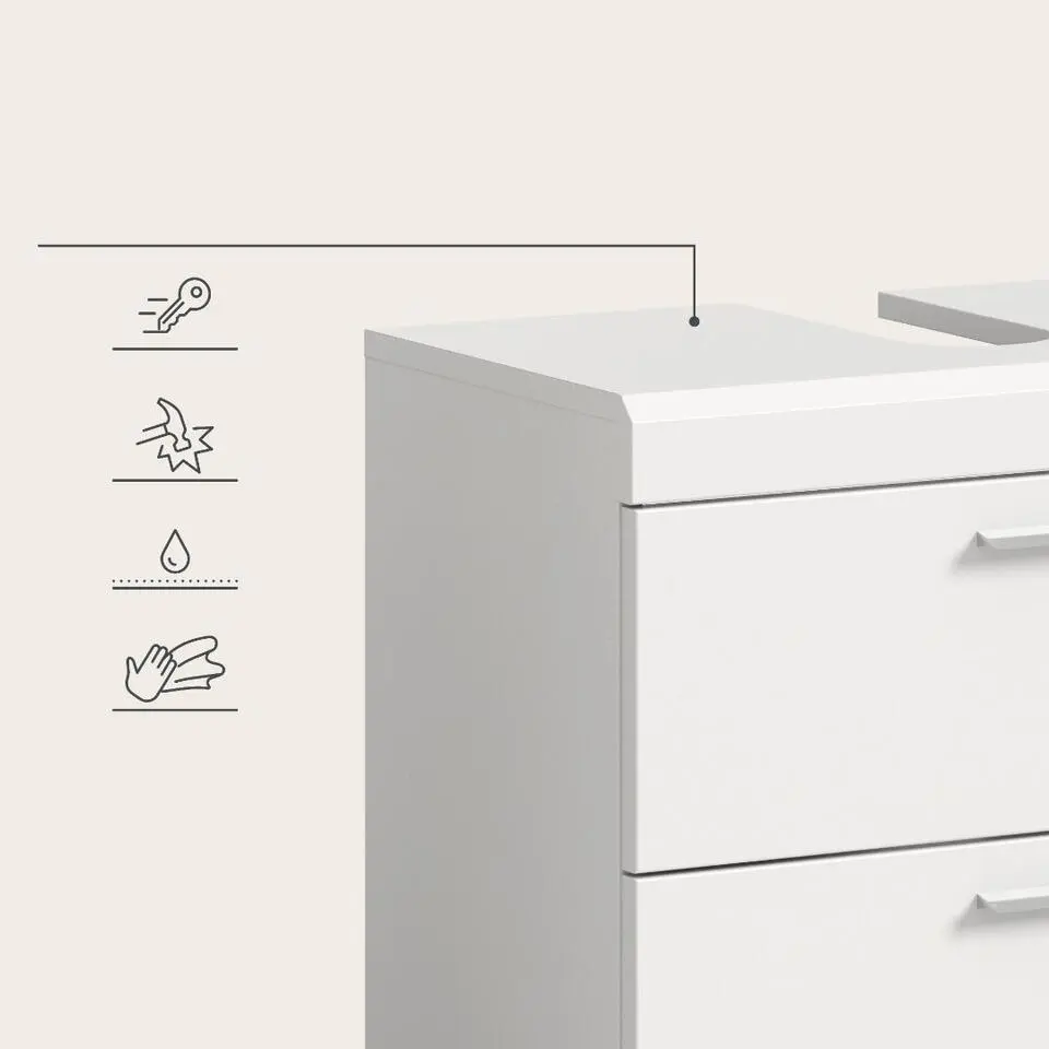 Hioshop Scout wastafel 2 deuren- 2 lades- 2 planken wit hoogglans- wit