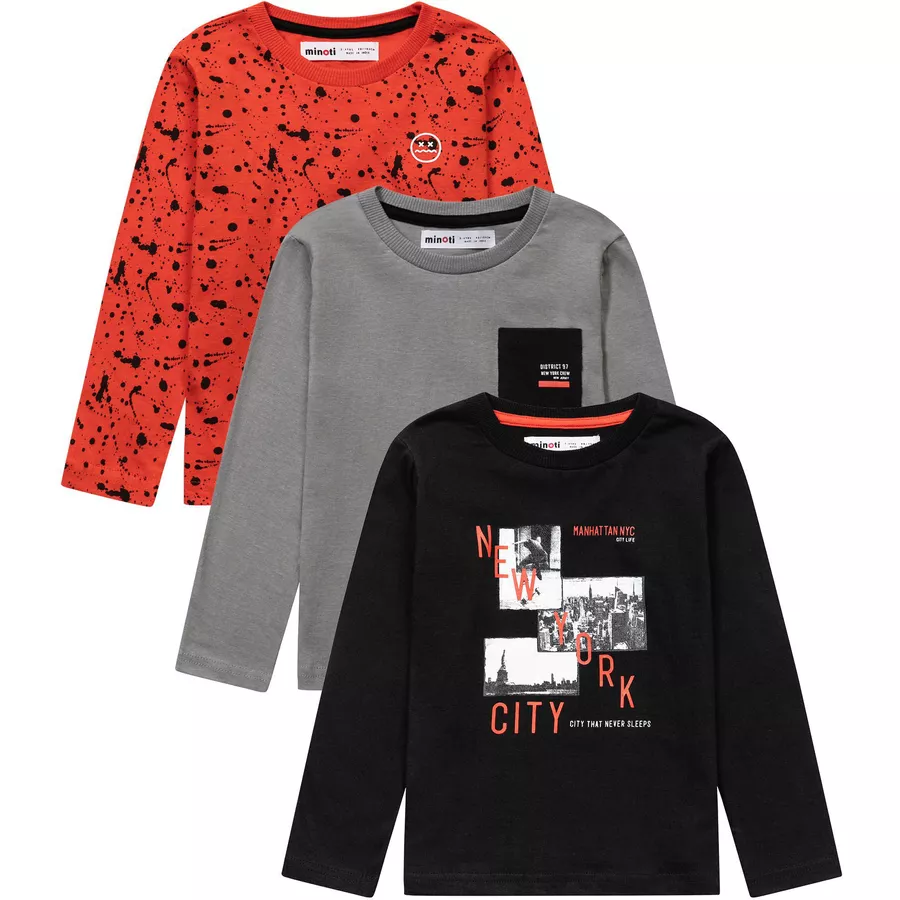 MINOTI 3er-Pack Longsleeves DunkelblauRotGrau