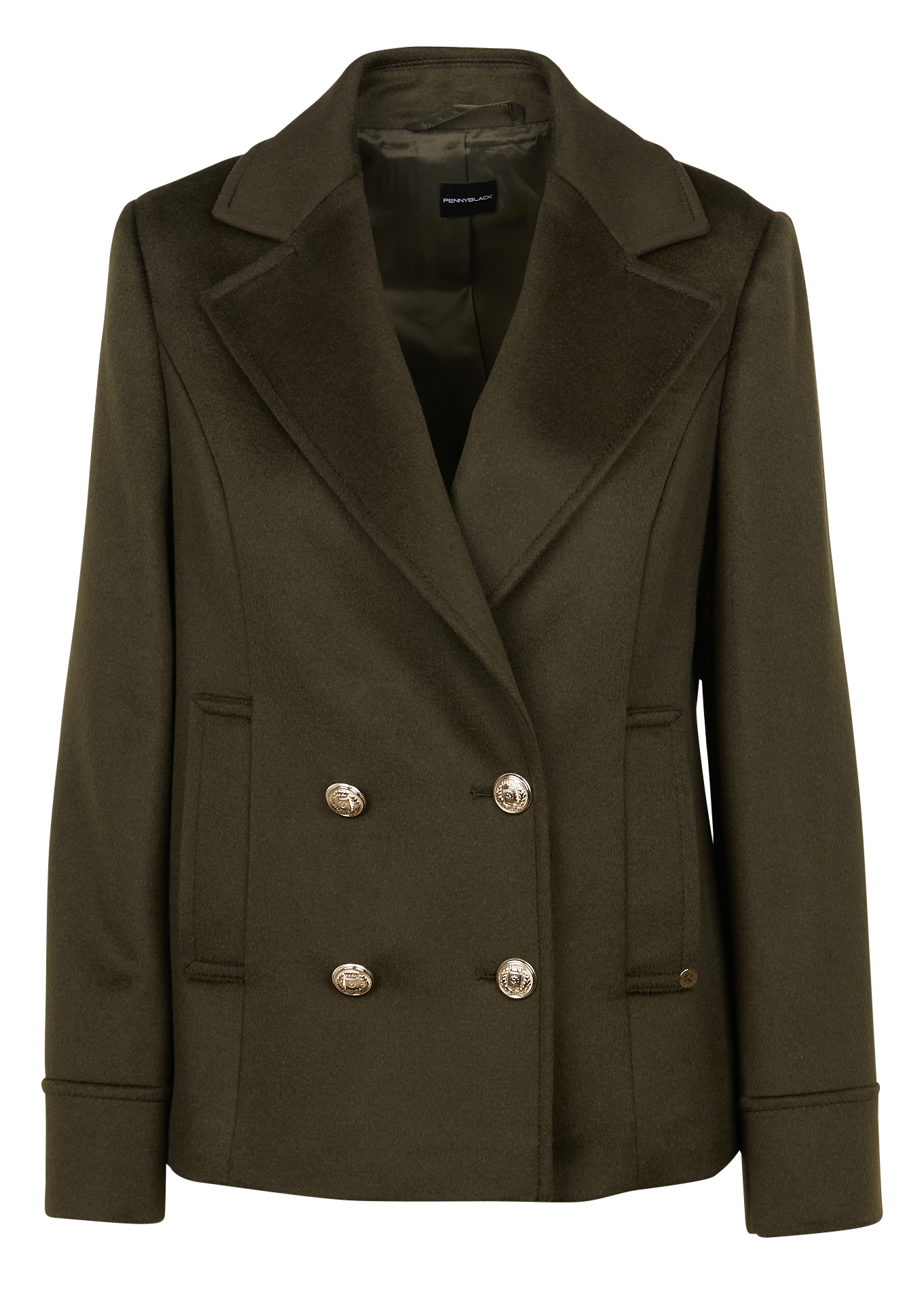 Manteau court col tailleur en laine| Kaki