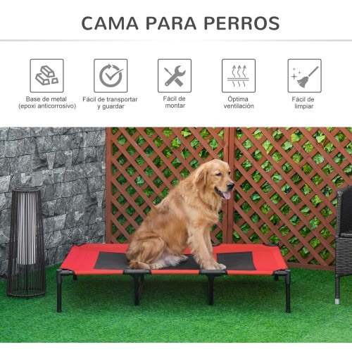 Cama elevada para cães PawHut na cor vermelha.