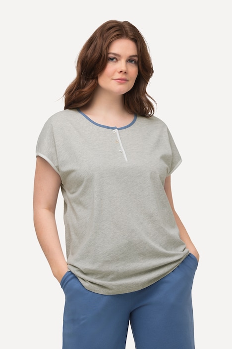Pyjama-T-Shirt, Paspel, Rundhals, Halbarm, Biobaumwolle