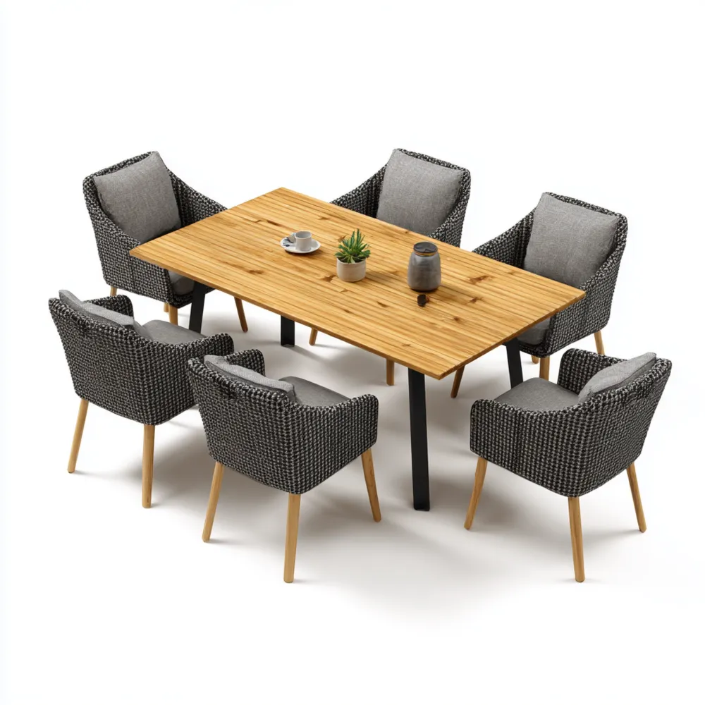 Garten-Esstisch-Set Holz 150x90x75 cm - Rattangeflecht - modernes Design