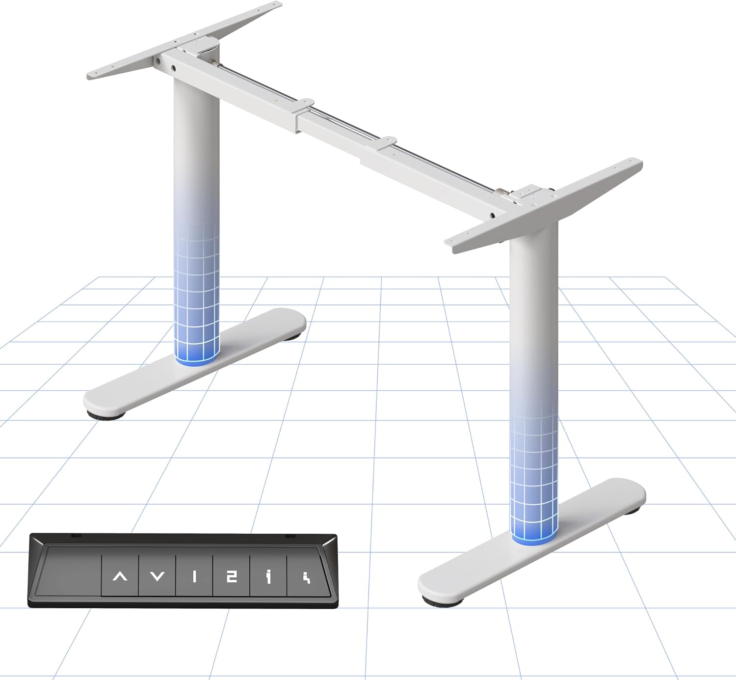 FLEXISPOT CylineX Höhenverstellbarer Schreibtisch – mit elegant abgerundeten Tischbeinen (runde Form), harmonisches Design, 71–118 cm Höhe, 80 kg Tragkraft, Anti-Kollisionsschutz (Frost)