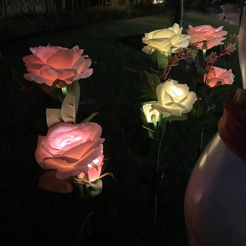 (3er Set) Rosen LED Solar Lampe Outdoor Gartenleuchte Laterne Spritzwasserfest (IP65) - Weiss