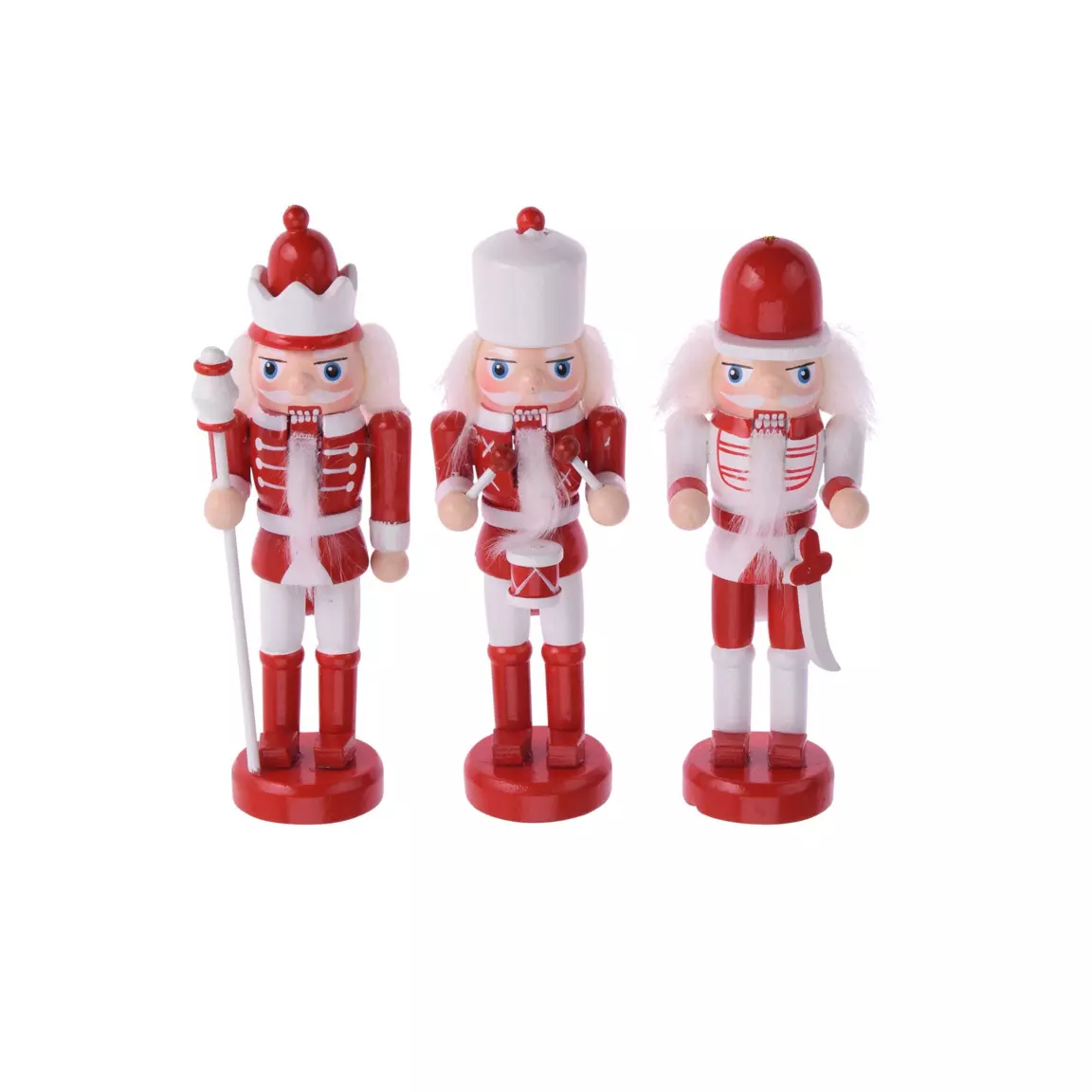 Lot de 3 soldats Casse-noisette à suspendre (H12 cm) Jemy Blanc et rouge