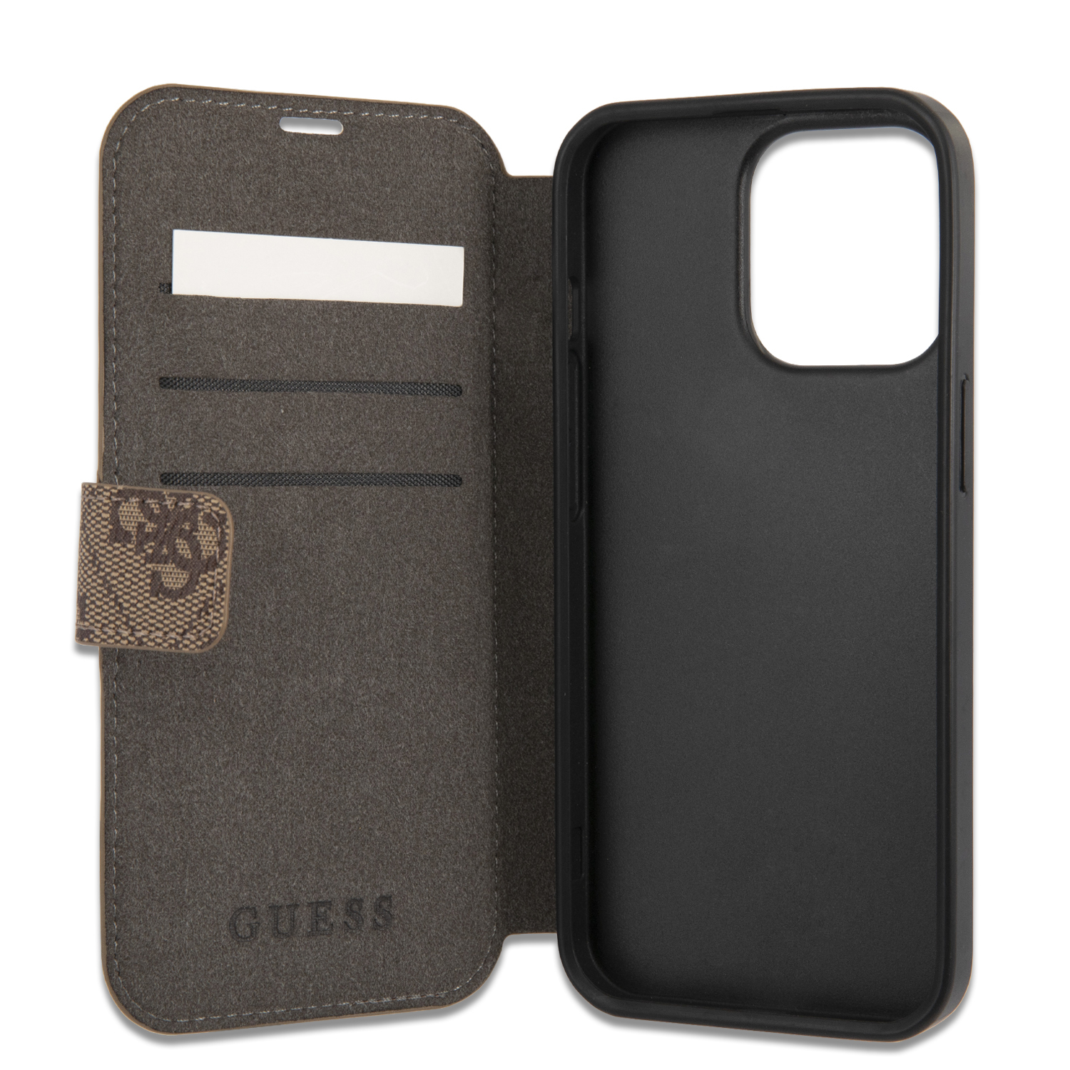 iPhone 13 Pro Leder Tasche mit Metall Logo (GUBKP13L4GMGBR) - Braun