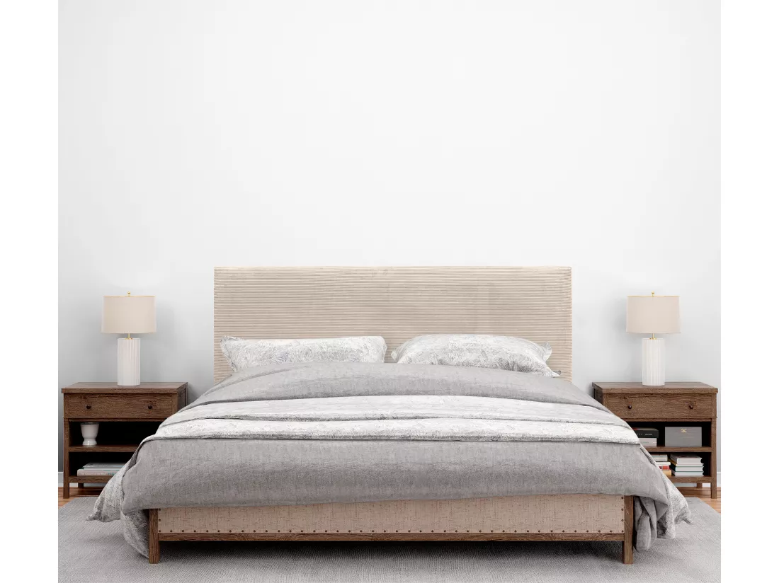 DHOME Tête de Lit Velours Côtelé Uni 145x50 Lits 120/135/140 - Beige