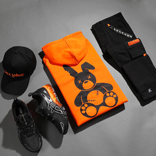Sweat Capuche Lapin Orange Noir