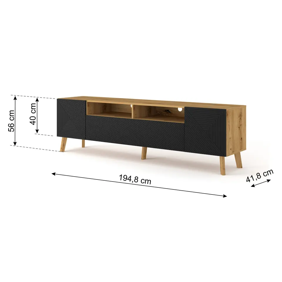 LUXI TV-meubel 195 cm artisan eiken / zwart mat