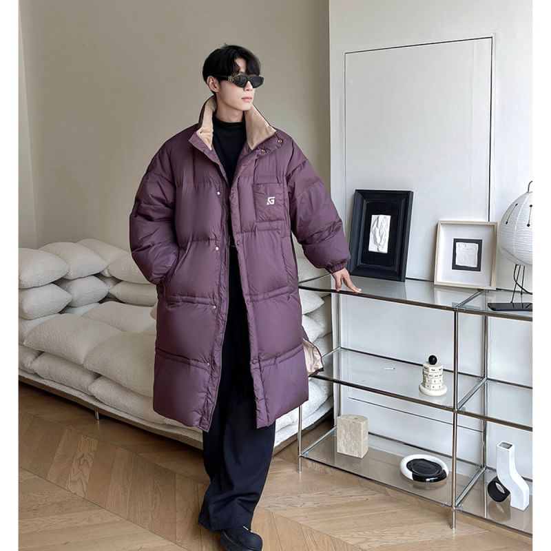 Freehop - Effen oversized pufferjas met opstaande kraag